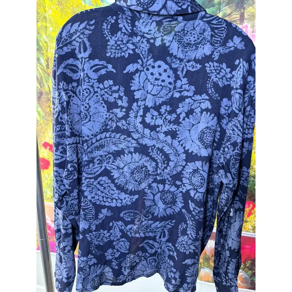 Jaeger Vintage Blue Floral Blouse &‎ Pleated Skirt Set US 4 Small